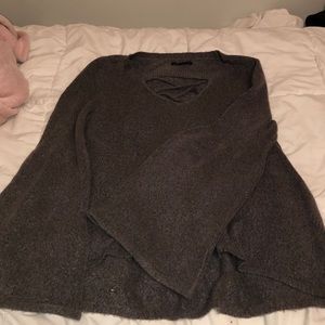 DARG GREY SWEATER W OPEN CHEST!!! FLARED SLEEVES!